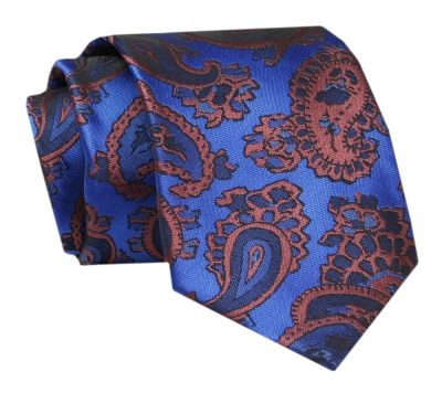Męski Krawat - ALTIES - Klasyczny - Niebieski w Duże Paisley