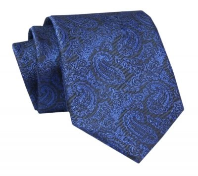 Męski Krawat - ALTIES - Klasyczny - Niebieski Wzór Paisley