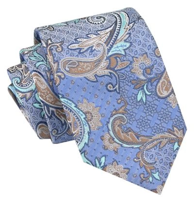 Męski Krawat Angelo di Monti - Niebieski, Duże Kwiaty