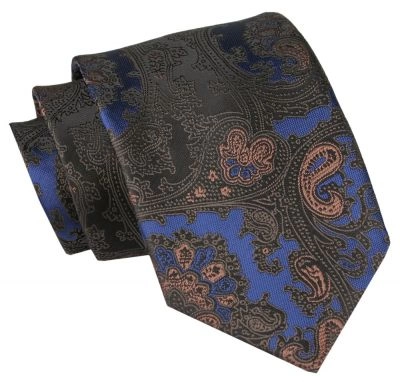 Męski Krawat Angelo di Monti - Niebieski, Duży Wzór Orientalny