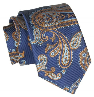 Męski Krawat Angelo di Monti - Niebieski, Duży Wzór