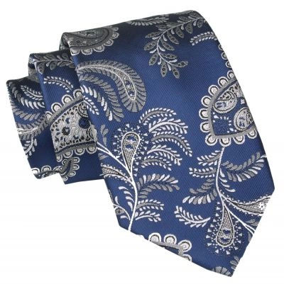 Męski Krawat Angelo di Monti - Niebieski z Kwiatowym Wzorem