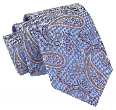 Męski Krawat Angelo di Monti - Niebieskie Tło, Wzór Paisley