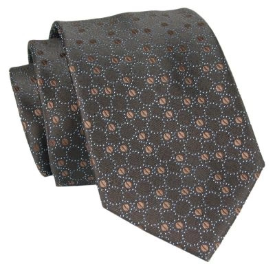 Męski Krawat - Brązowy w Groszki - Angelo di Monti 