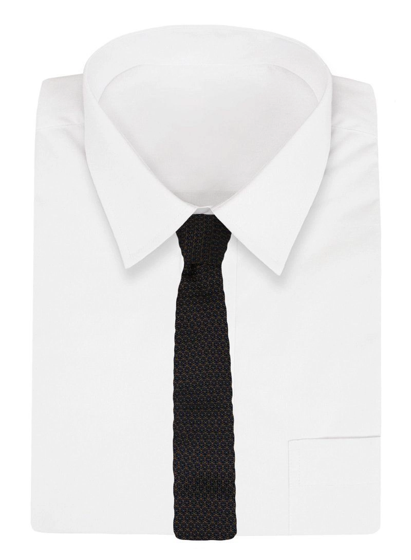 Granatowo-Brązowy Męski Krawat typu KNIT -Chattier- 6cm, Klasyczny, Elegancki, w Drobny Wzór