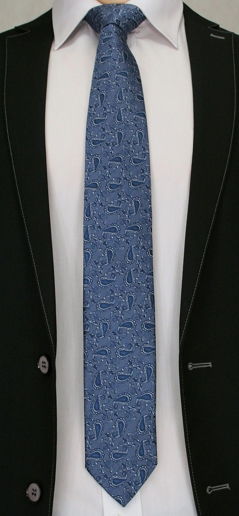 Męski Krawat Chattier - Niebieski, Oryginalny Wzór Paisley