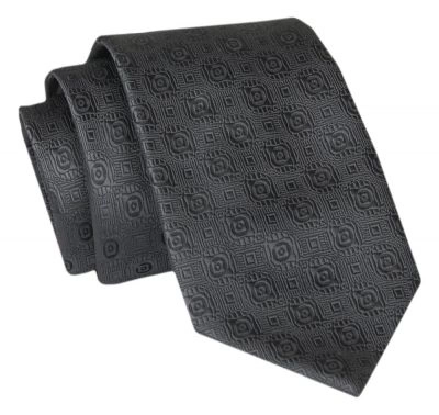 Męski Krawat - Czarny, Geometryczna Faktura - Angelo di Monti 
