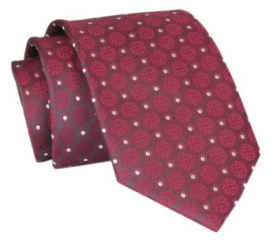 Męski Krawat - Czerwony w Grochy - Angelo di Monti 