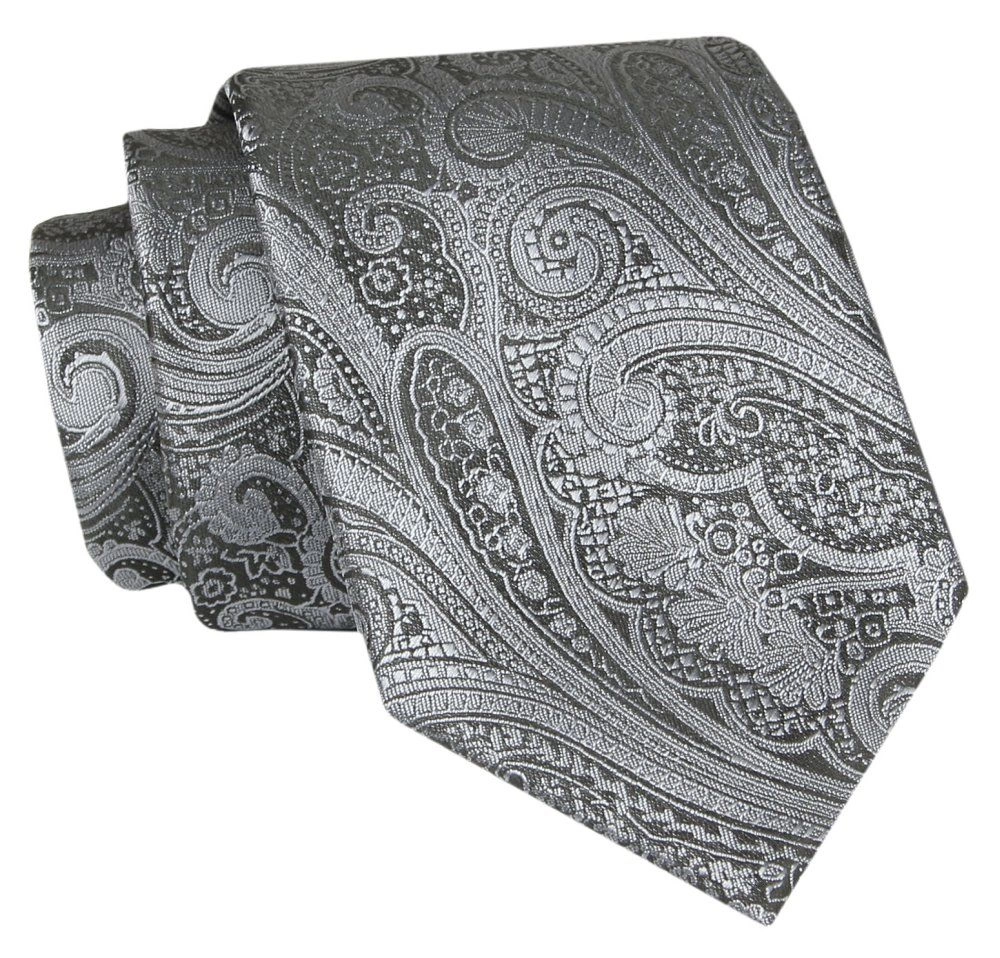 Męski Krawat - Grafitowy, Wzór Orientalny - Angelo di Monti 
