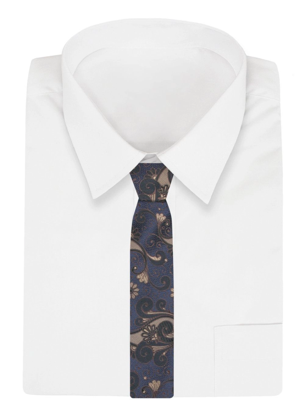 Męski Krawat - Granat, Brązowy Wzór - Angelo di Monti 