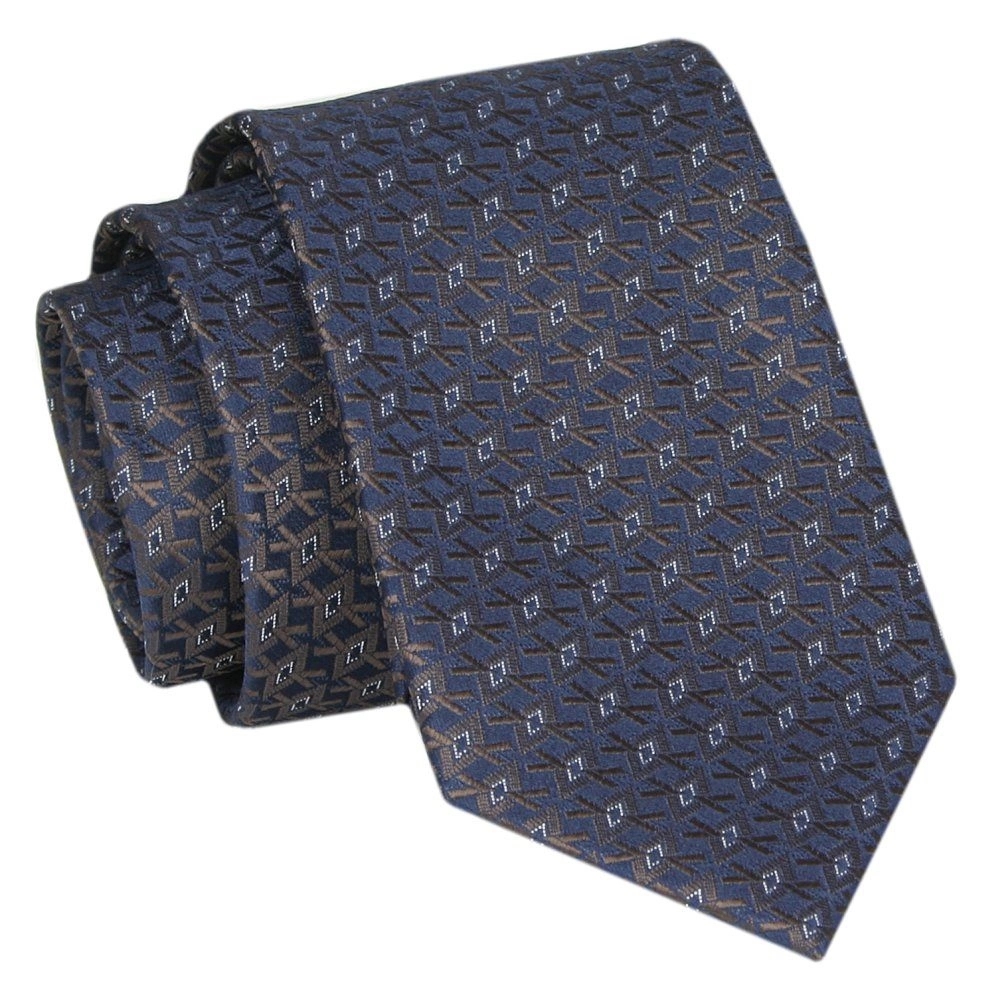 Męski Krawat - Granat z Brązowymi Akcentami - Angelo di Monti 