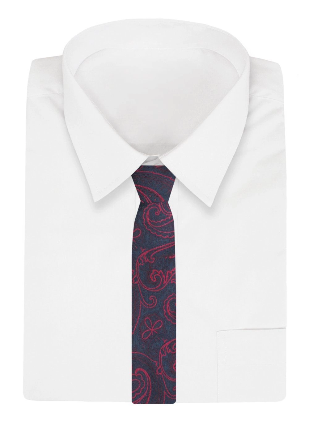 Męski Krawat - Granat z Czerwonym Dużym Wzorem - Angelo di Monti 