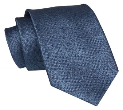 Męski Krawat - Niebieski, Orientalna Faktura - Angelo di Monti 
