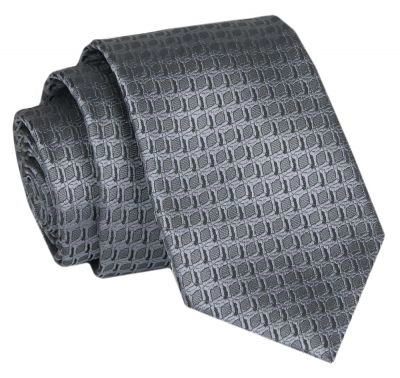 Męski Krawat - Srebrny w Drobny Wzór - Angelo di Monti 