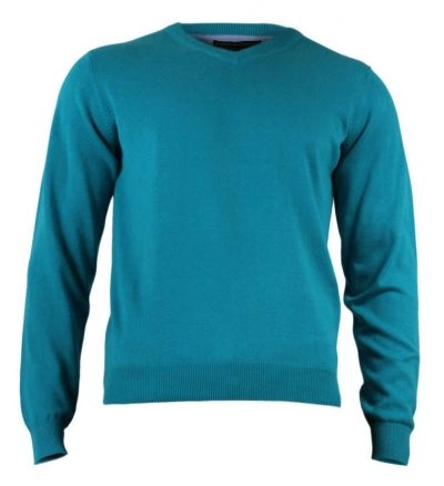 Sweter Męski Turkusowy, Niebieski w Serek - 100% BAWEŁNA - Adriano Guinari