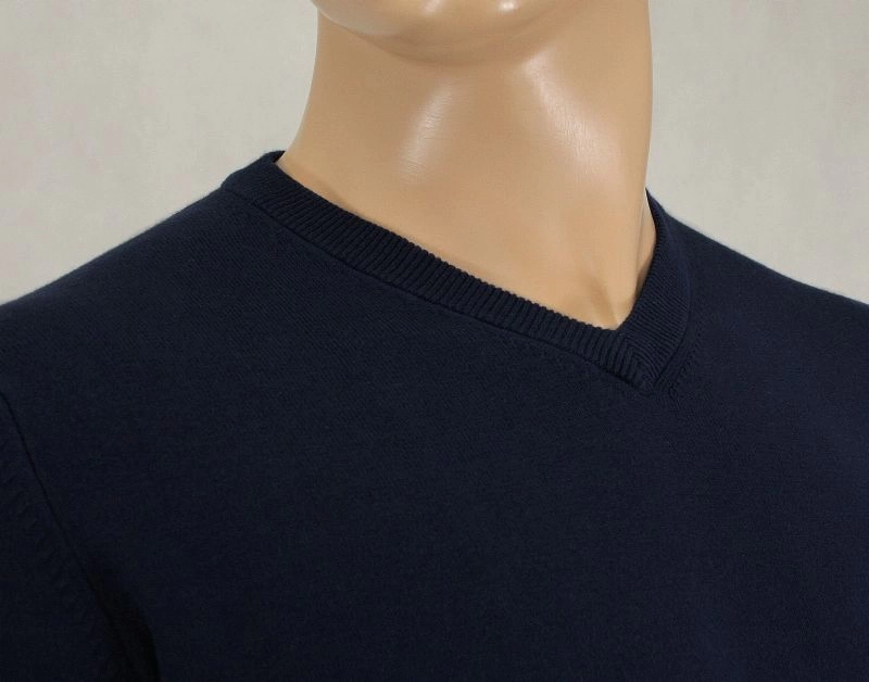 Sweter Granatowy, Bawełniany, Męski (serek) - Klasyczny, V-neck