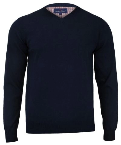 Sweter Granatowy, Bawełniany, Męski (serek) - Klasyczny, V-neck