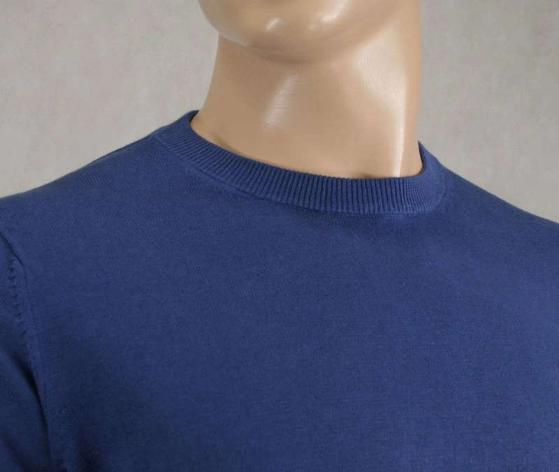 Sweter Niebieski, Bawełniany, Męski  (U-neck) Klasyczny, Okrągły Dekolt