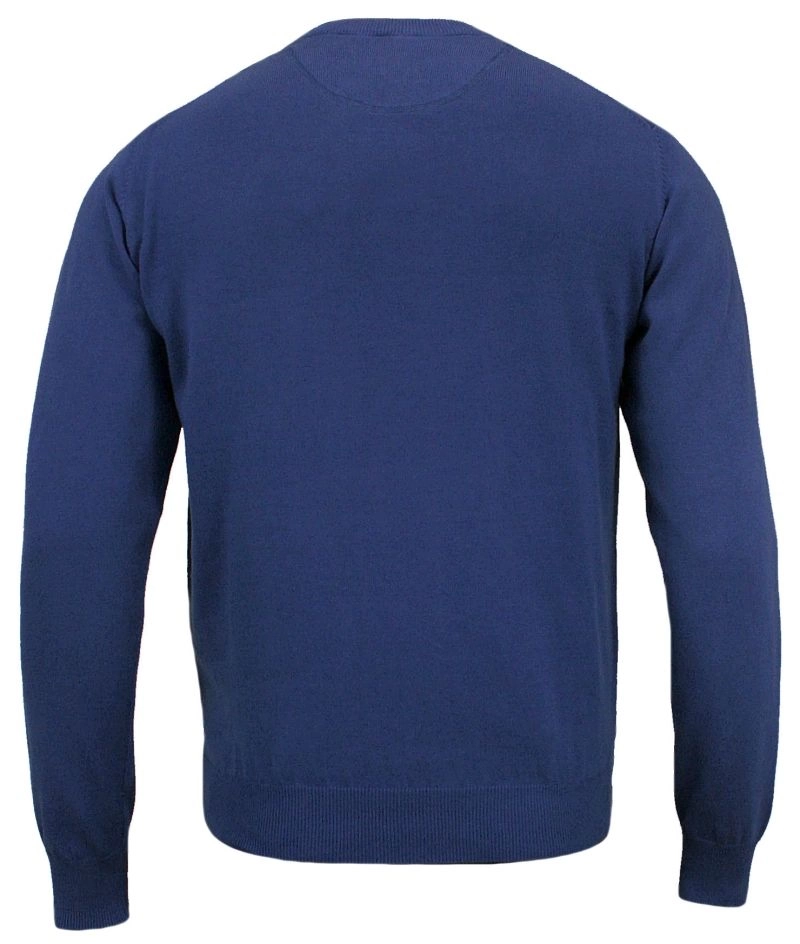 Sweter Niebieski, Bawełniany, Męski  (U-neck) Klasyczny, Okrągły Dekolt