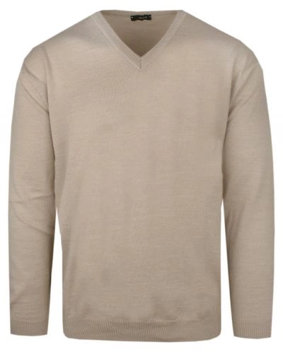 Męski Sweter Wełniany (V-neck) - Max Sheldon - Jasny Beż