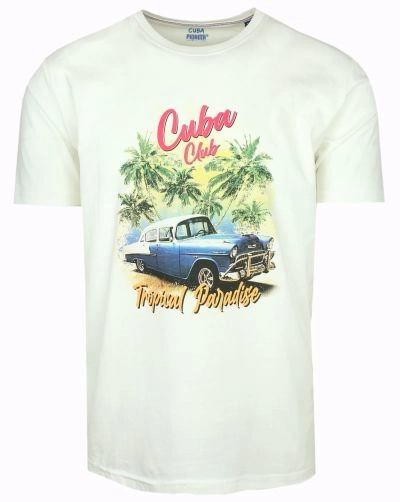 Męski T-Shirt marki Pioneer - Ecru, Nadruk ze Starym Samochodem