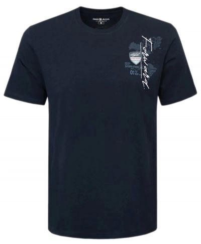 Męski T-Shirt - Pako Jeans - Granatowa z Niewielkim Nadrukiem