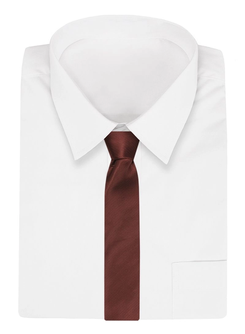 Miedziany Elegancki Klasyczny Męski Krawat -Angelo di Monti- 7 cm, Jednokolorowy, w Delikatne Prążki