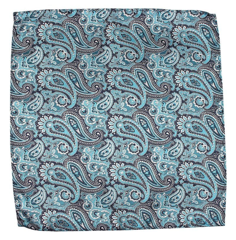 Miętowa Elegancka Poszetka -ALTIES- 25x25 cm, Męska, Morska, Wzór Paisley, Nerki