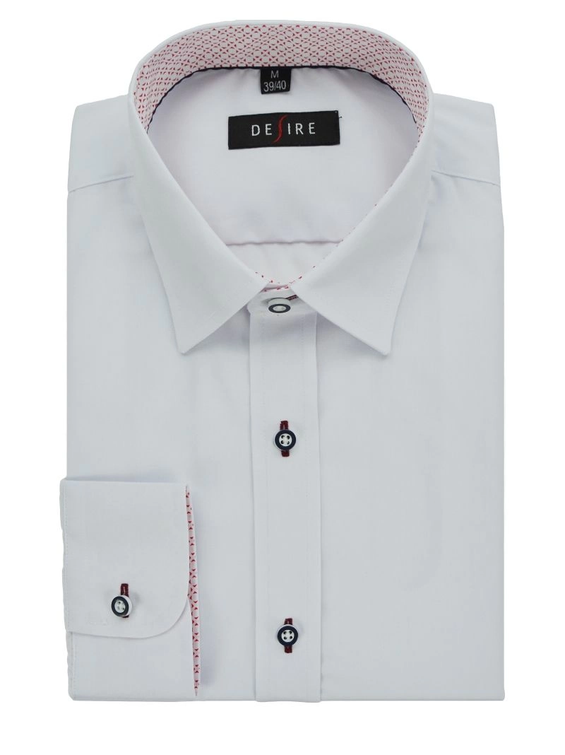 Koszula Męska SLIM-FIT, Bawełniana, Długi Rękaw, Różowe Wykończenia, Biała