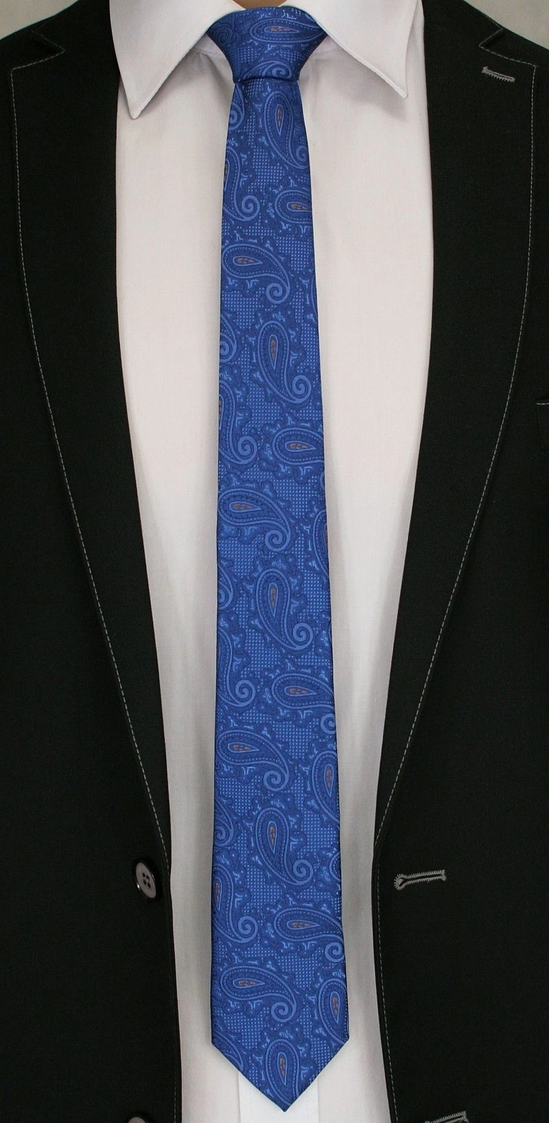 Modny i Elegancki Krawat Alties - Niebieski w Duży Wzór Paisley