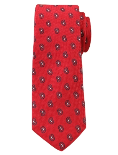 Wyrazisty Krawat Męski w Modny Wzór Paisley -6cm- Angelo di Monti, Czerwony