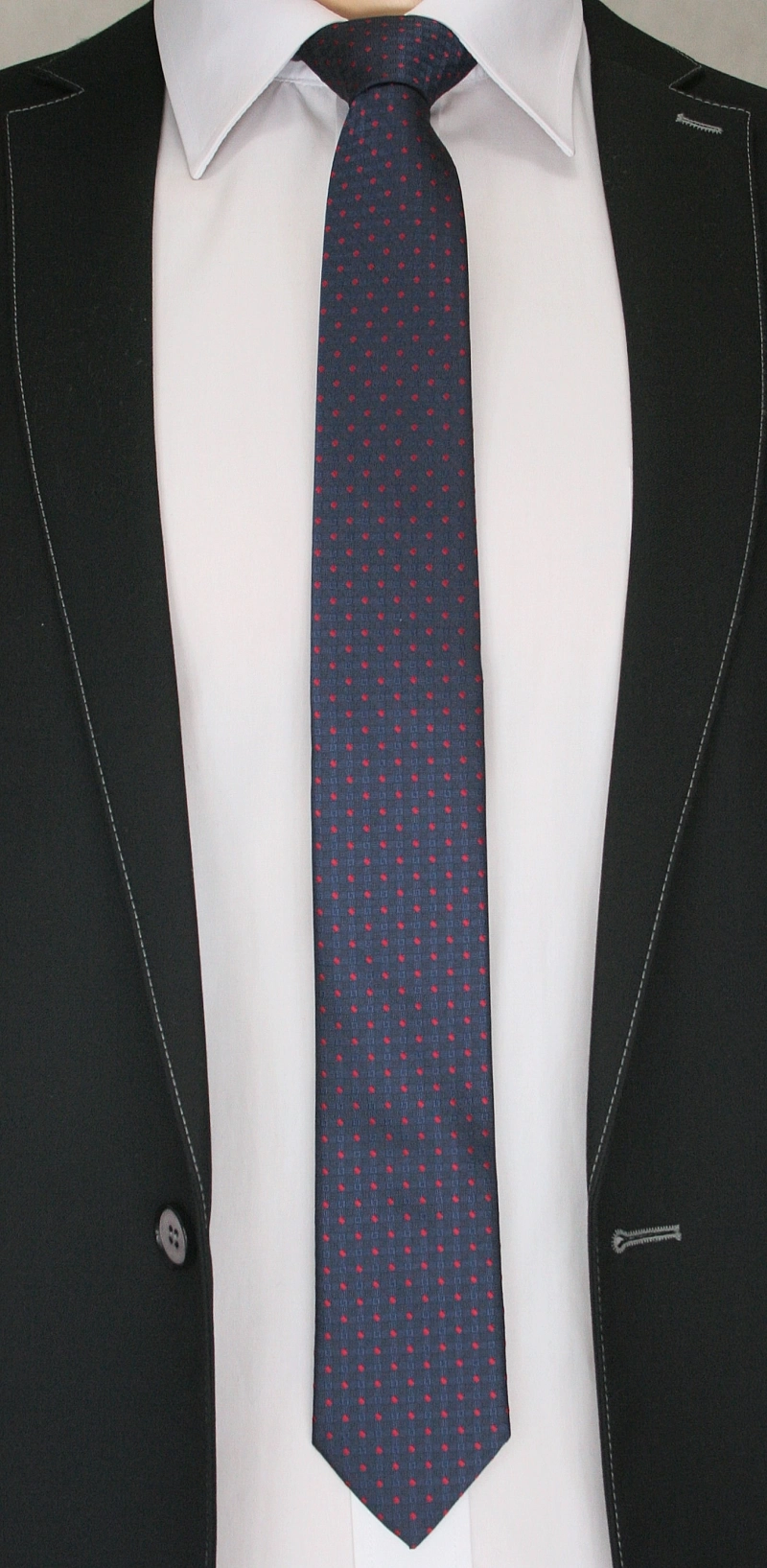 Stylowy Krawat Męski w Drobne Kwadraciki - 6 cm - Angelo di Monti, Granatowy
