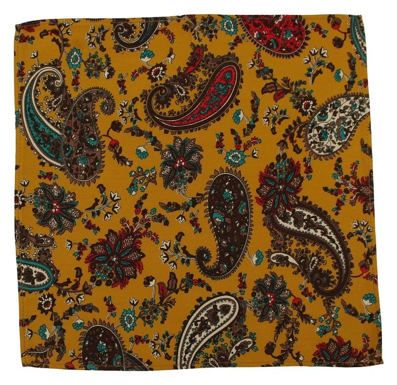 Musztardowa Męska Poszetka -EM Men's Accessories- w Paisley, Łezki