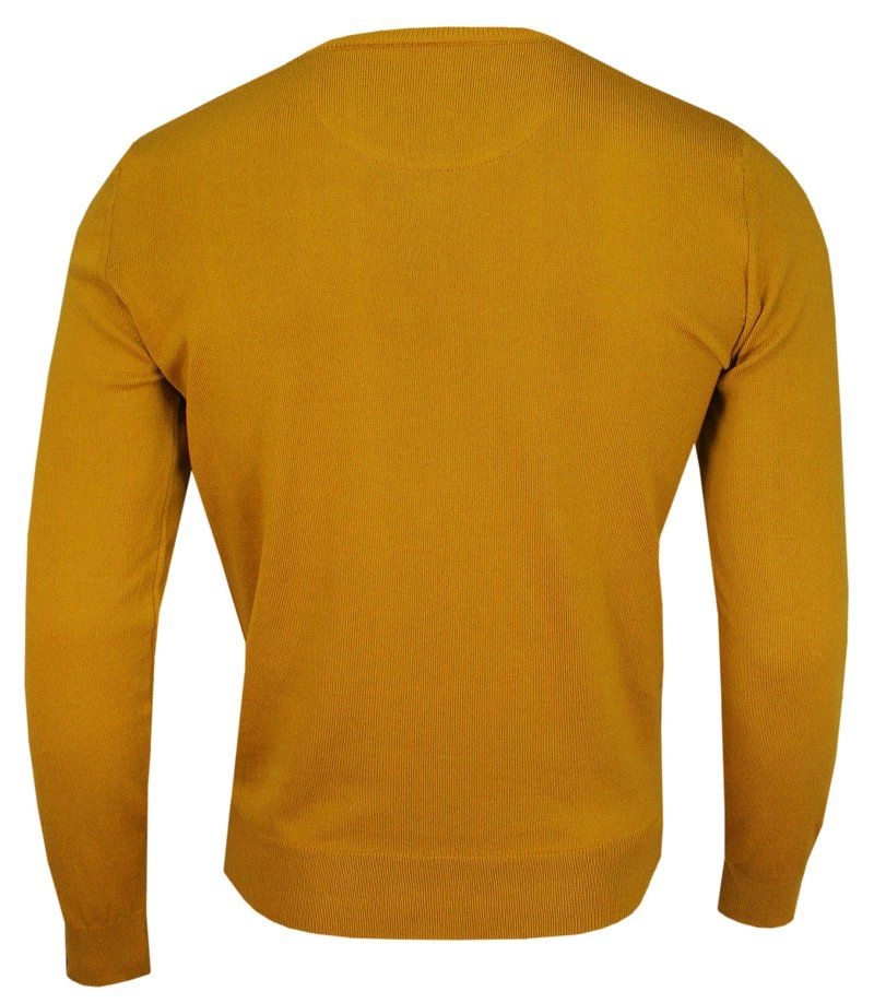 Sweter Musztardowy, Złoty Męski (V-neck) -MM Classic- w Serek, Klasyczny, Elegancki 