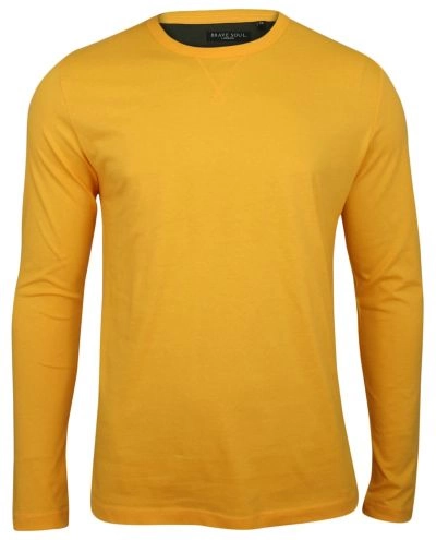 Musztardowy T-shirt (Koszulka) - Długi Rękaw, Longsleeve - Brave Soul, Męski, Żółty