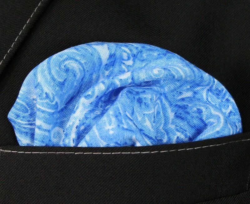 Niebieska Bawełniana Poszetka -HIS STORY- Ręcznie Uszyta, Paisley, Orientalna