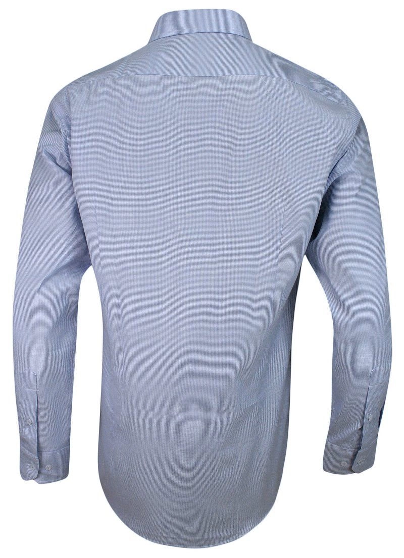 Niebieska, Błękitna Koszula Męska z Długim Rękawem, 100% Bawełna -CHIAO- Taliowana, Drobna Kratka