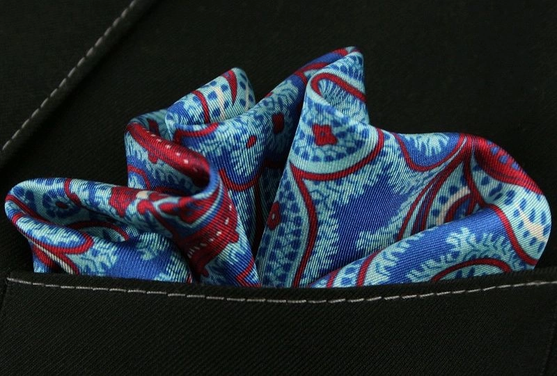 Niebieska Jedwabna Męska Poszetka -EM Men's Accessories- Paisley, Wzór Orientalny