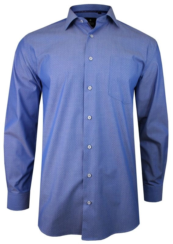 Niebieska Klasyczna Koszula Męska z Długim Rękawem -REY JAY- Prosty Krój, w Drobne Kropki, Groszki