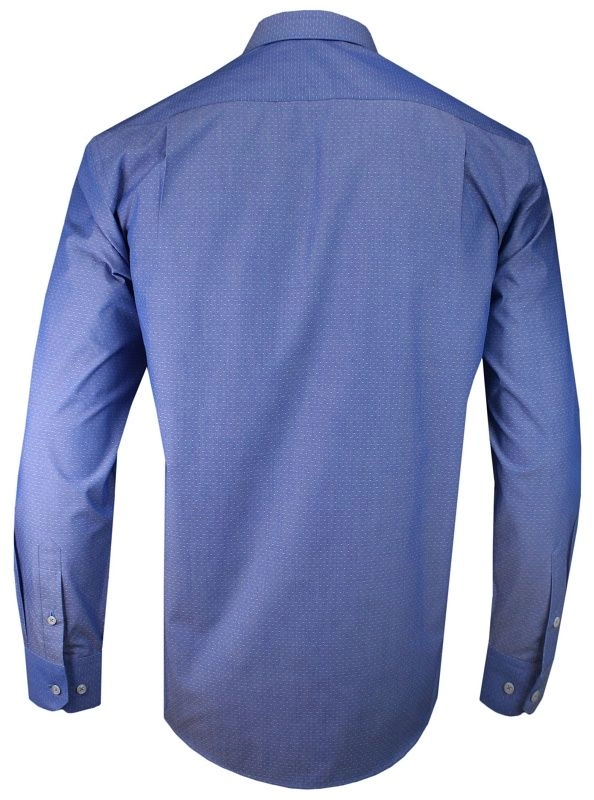 Niebieska Klasyczna Koszula Męska z Długim Rękawem -REY JAY- Prosty Krój, w Drobne Kropki, Groszki