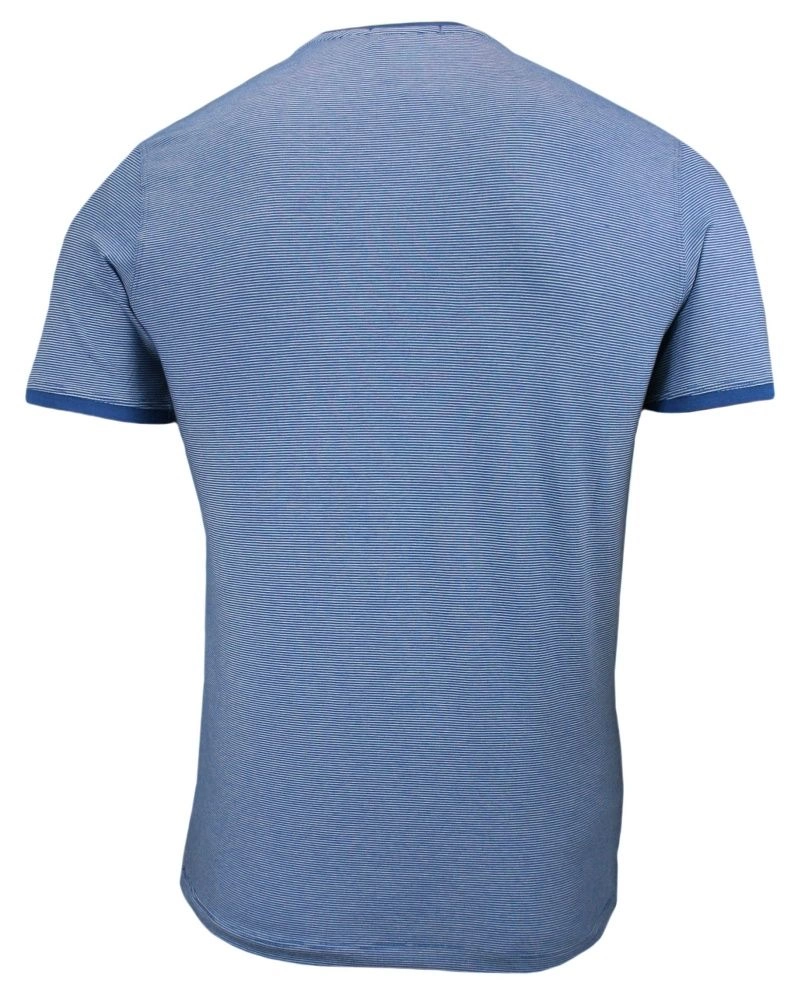 Niebieska Męska Koszulka (T-shirt ) z Nadrukiem, Krótki Rękaw, w Drobne Prążki, Paski