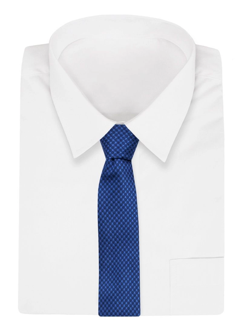Niebieski, Chabrowy Klasyczny Męski Krawat -ALTIES- 6cm, w Drobny Rzucik, Pepitka