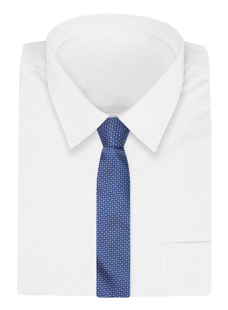 Niebieski Elegancki Krawat -Chattier- 6,5cm, Męski, w Drobny Rzucik, Wzór Geometryczny