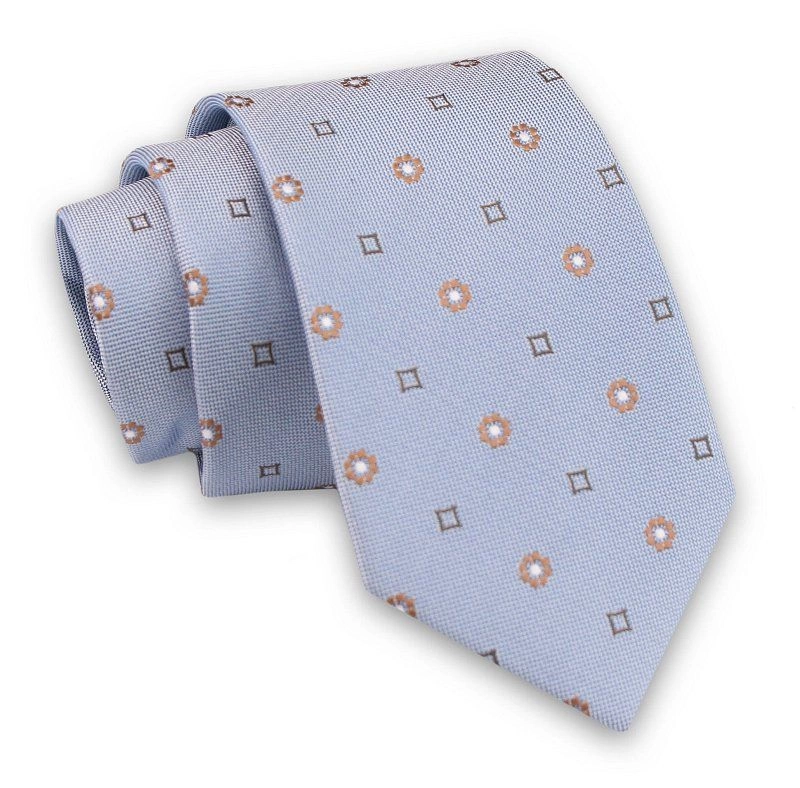 Niebieski Elegancki Męski Krawat -ALTIES- 7cm, Stylowy, Klasyczny, w Beżowy Wzór