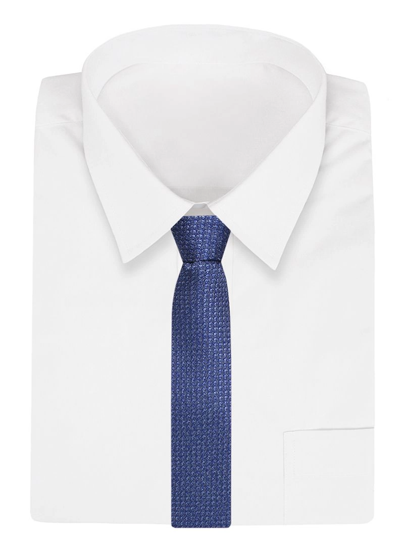 Niebieski Elegancki Męski Krawat -ALTIES- 7cm, Stylowy, Klasyczny, w Drobny Rzucik