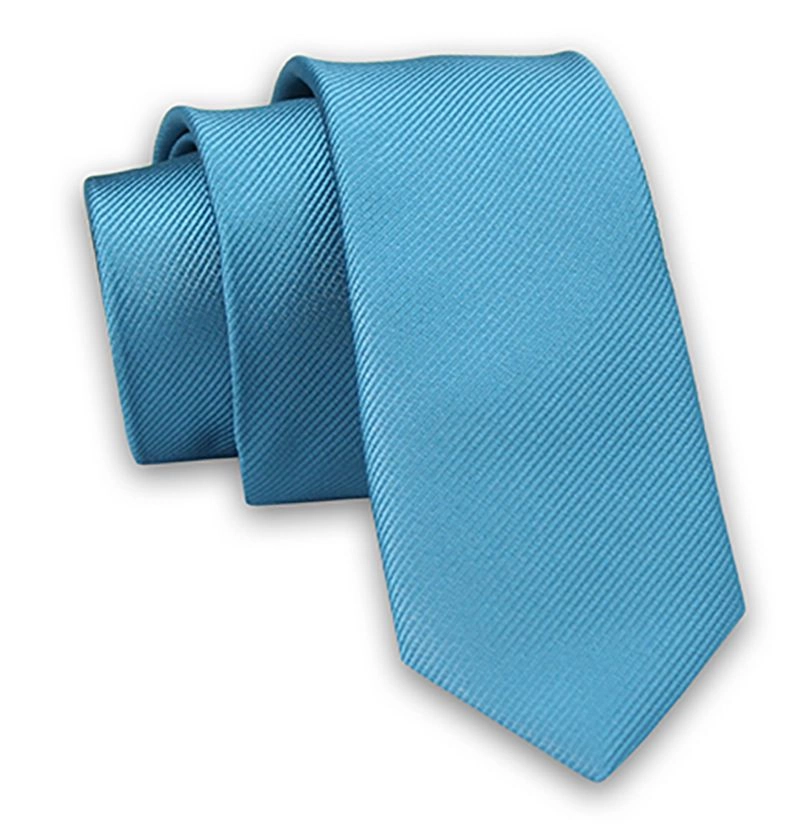 Niebieski Elegancki Śledź Męski Krawat -Angelo di Monti- 5,5 cm, Jednokolorowy, w Delikatne Prążki