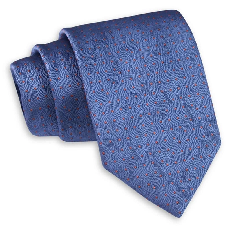 Niebieski Klasyczny Szeroki Krawat -Angelo di Monti- 7 cm, Męski, Elegancki, w Kropki, Groszki