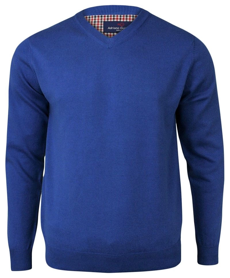 Sweter w Serek, Niebieski, Męski (V-neck) - Klasyczny, Chabrowy