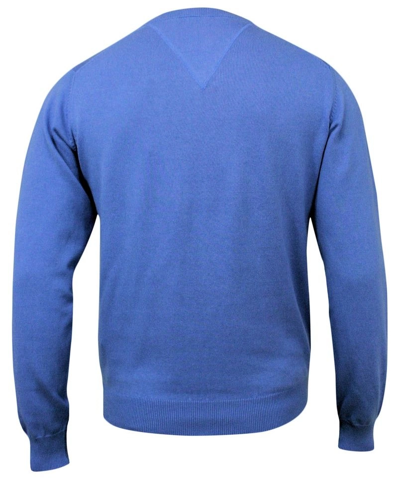 Niebieski Męski Sweter w Serek (V-neck) -Adriano Guinari- Klasyczny, Błękitny
