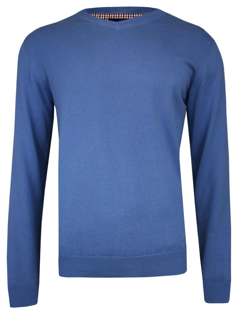 Sweter Niebieski w Serek (V-neck) -Adriano Guinari- Klasyczny, Męski, Błękitny